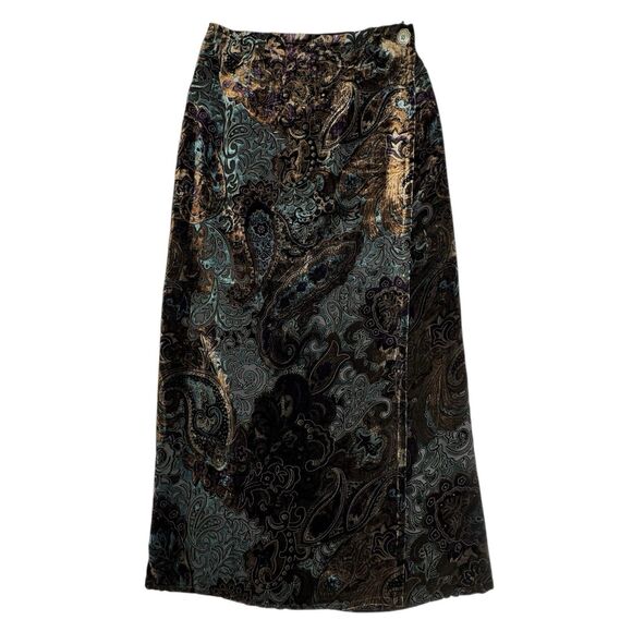 Tasha Polizzi Velvet Burnout Maxi Wrap Skirt M Western Fairy Whimsigoth Paisley - Picture 2 of 11